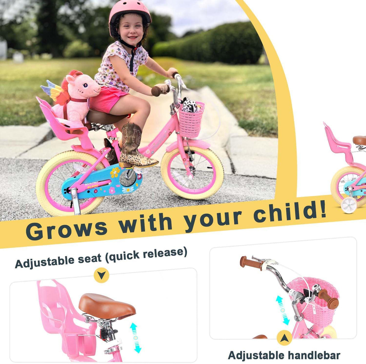Glerc Maggie Girls Bike, 12-20 Inch Kids Bike for 2-13 Years Old Children, Princess Style Kids - Pink / 16 Inch - image 4