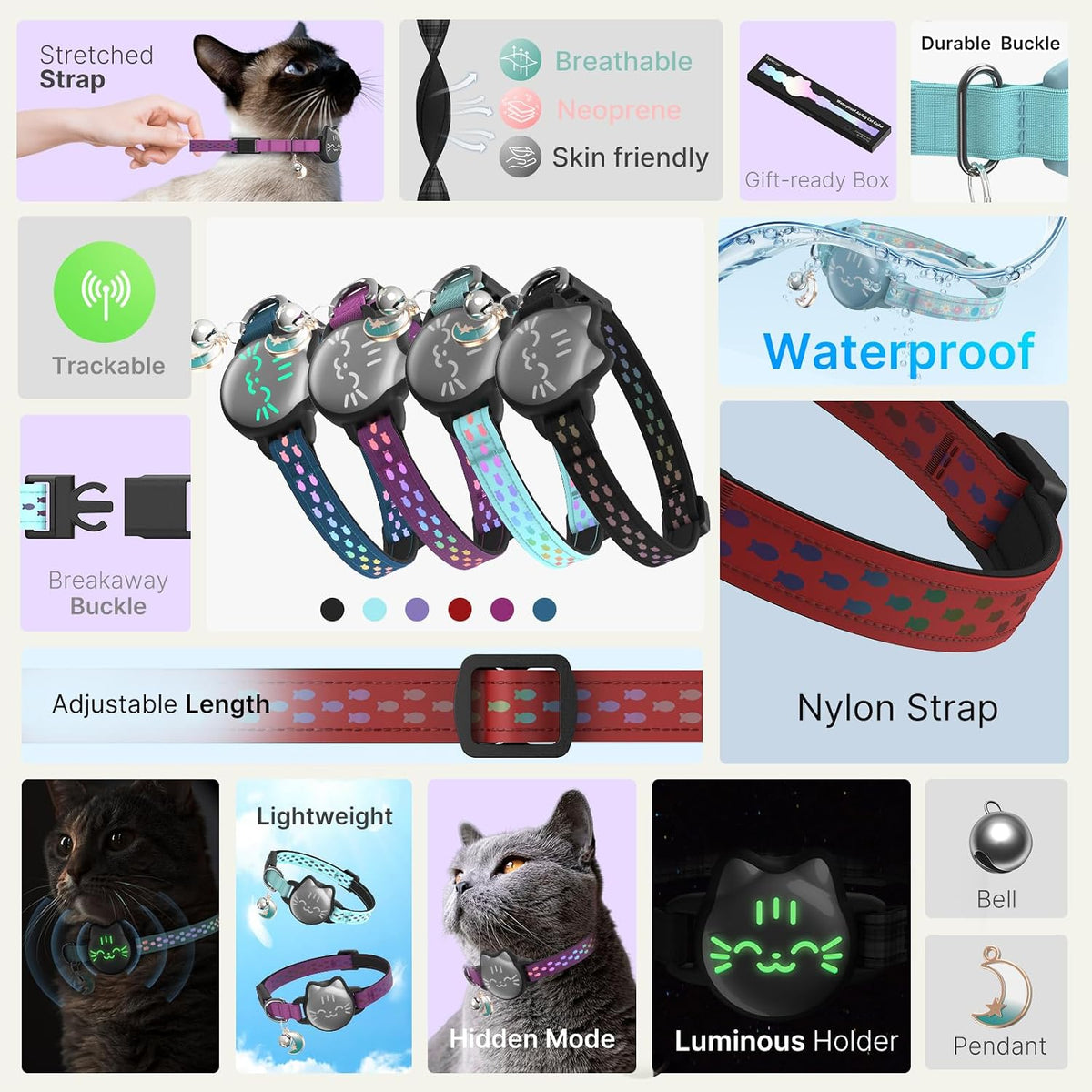 AirTag Cat Collar, Reflective Breakaway Collar - Red / Small(9-13inch) - image 4