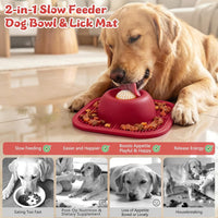 Slow Feeder Dog Bowls & Lick Mat for Liquid and Thick Treat - Large / Red - image 2