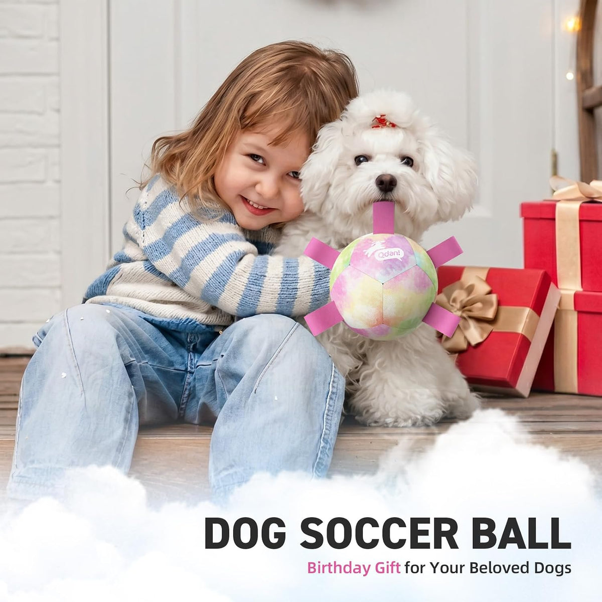 QDAN Dog Soccer Ball Toy with Strap - A-Colorful Pink / Small Size 1 - image 2