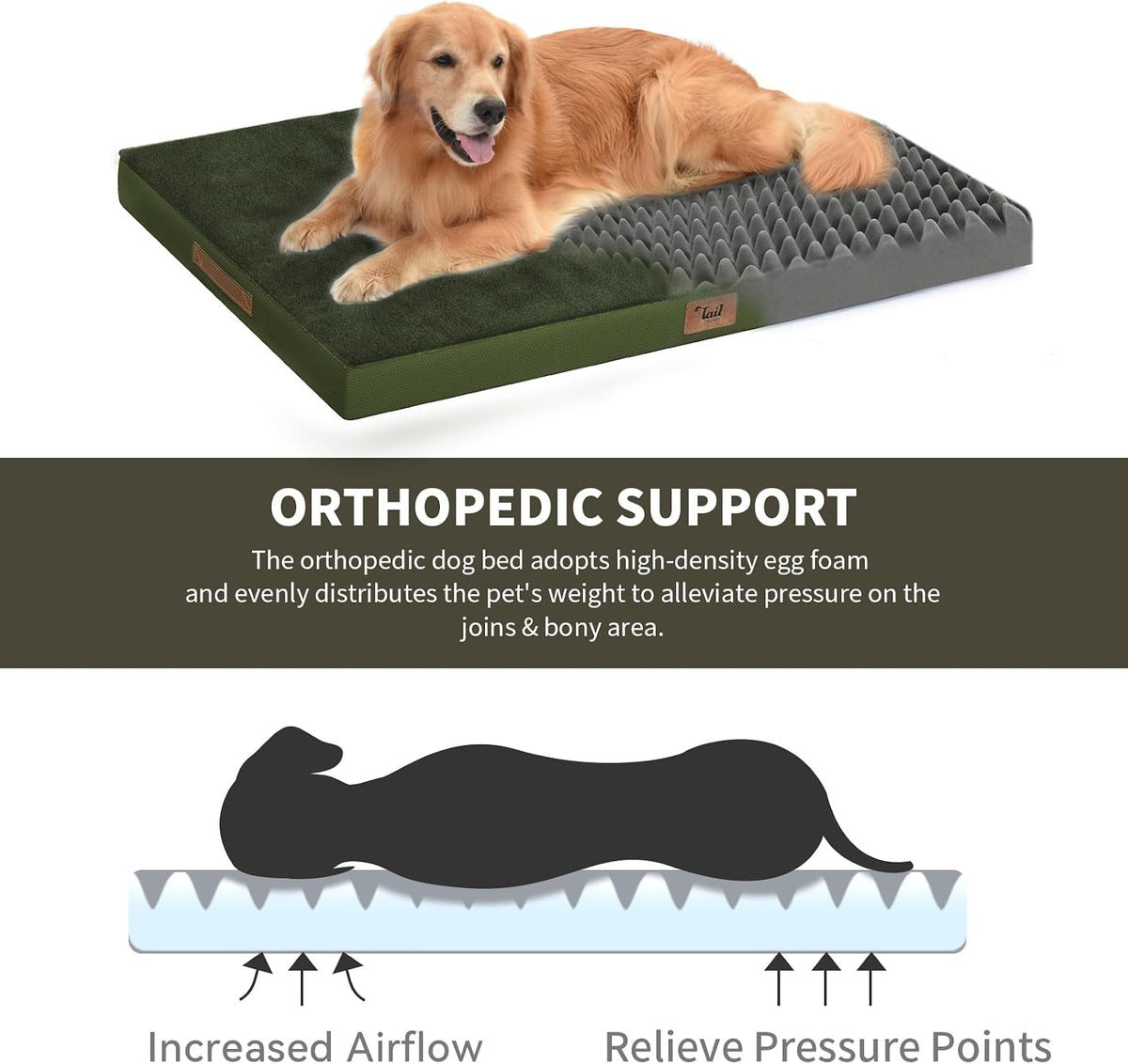 Outdoor Waterproof Orthopedic Dog Bed for Large Dogs – Essentials for Dogs - Olive Green / 44.0"L x 32.0"W x 3.5"Th - image 3
