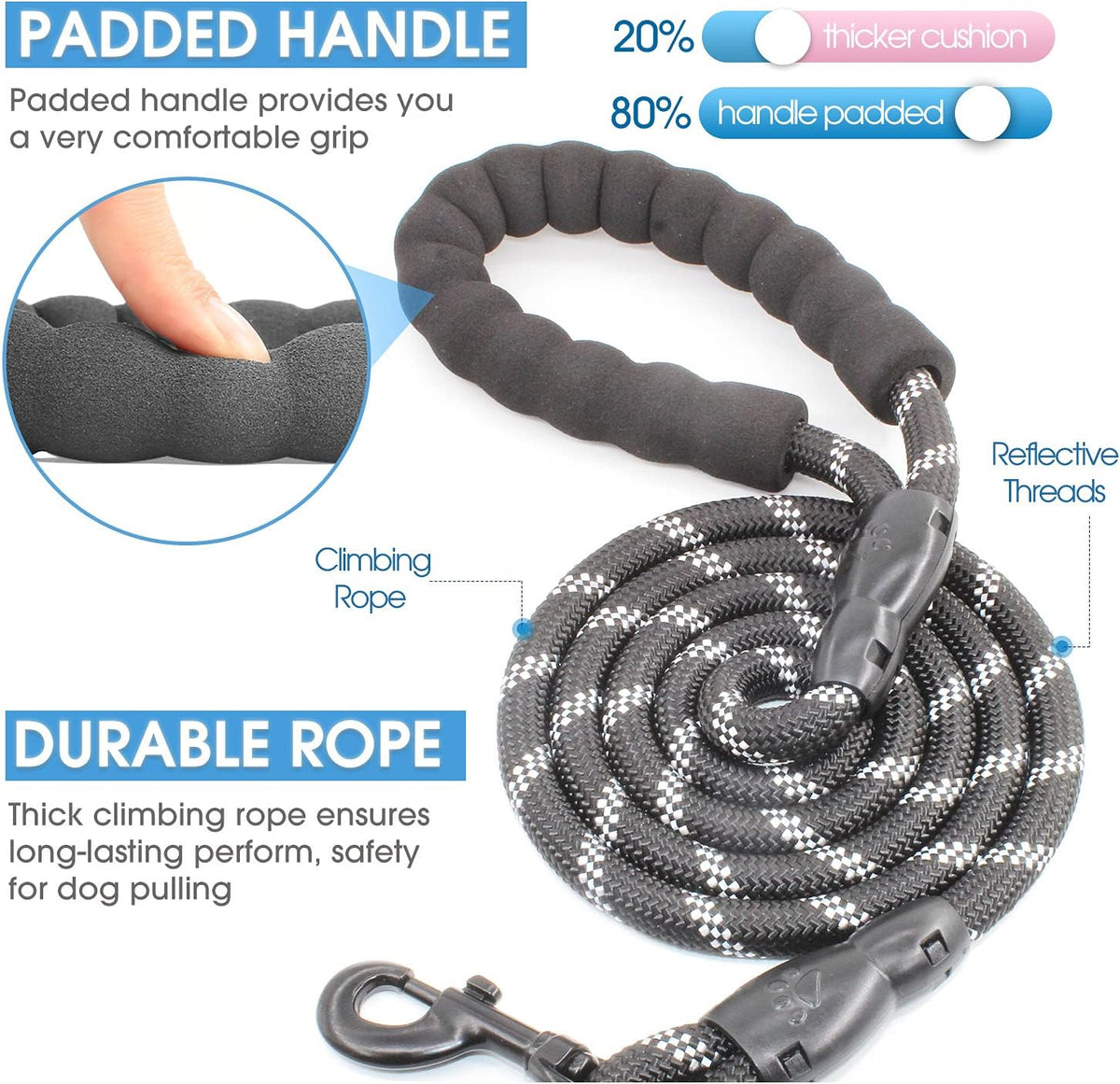 2/4/5/6 FT Dog Leash with Comfortable Padded Handle and Highly - 1/2'' x 5 FT / Black - image 2