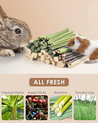 Bissap 60 PCS Rabbit Chew Sticks, Sweet Bamboo Timothy Hay Chew Stick Papaya Stems Apple Branch Bunny Chews for Rabbit Hamster Chinchilla Guinea Pig Small Pet Natural Molar Treats