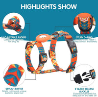 BINGPET Cat Harness with Airtag Holder - Orange Print (Both Buckles on Chest) - image 3