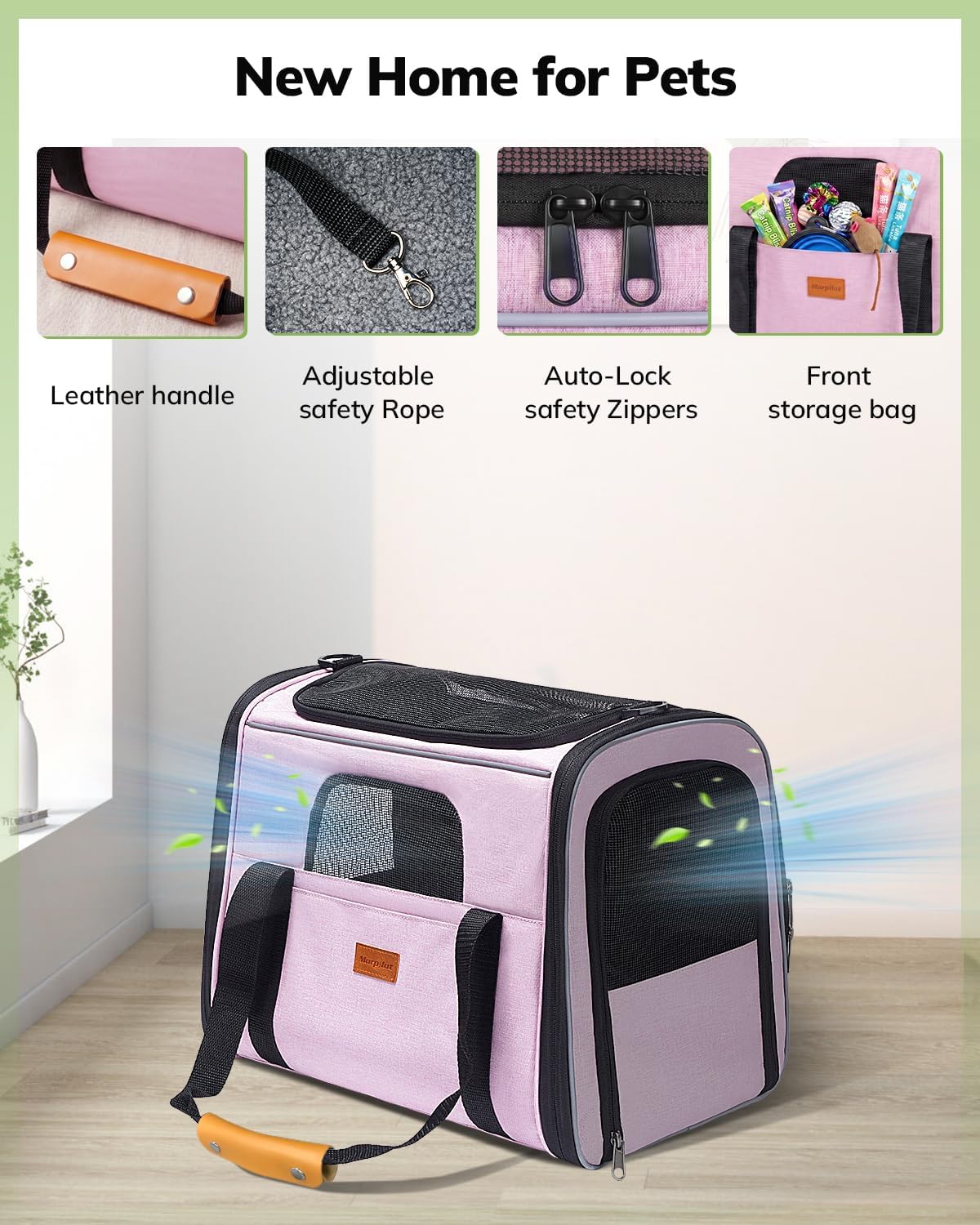 Morpilot Cat Carrier Soft for Large Medium Cats and Puppy up to – Essentials for Dogs - Pink / 17.3"L x 12.2"W x 13.4"H - image 3