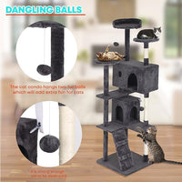 FDW Cat Tree 70in Cat Tower Multi-Level Durable Cat Scratching Post & Cozy Fun Cat Jumping Platform Space Saving Cat Condo Pet Play House for Indoor Cats,Light Gray
