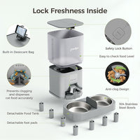WiFi Automatic Cat Feeder with App - 6L Elevated Smart Food Dispenser for 2 Pets, Programmable 1-10 Meals, 2 Stainless Bowls & Dual Power
