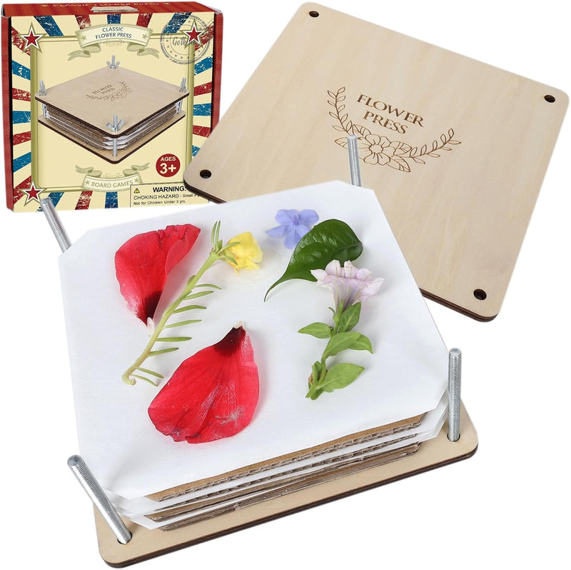 GOTHINK wooden flower press kit, 6 x 6 inches with basswood plates and blotting paper