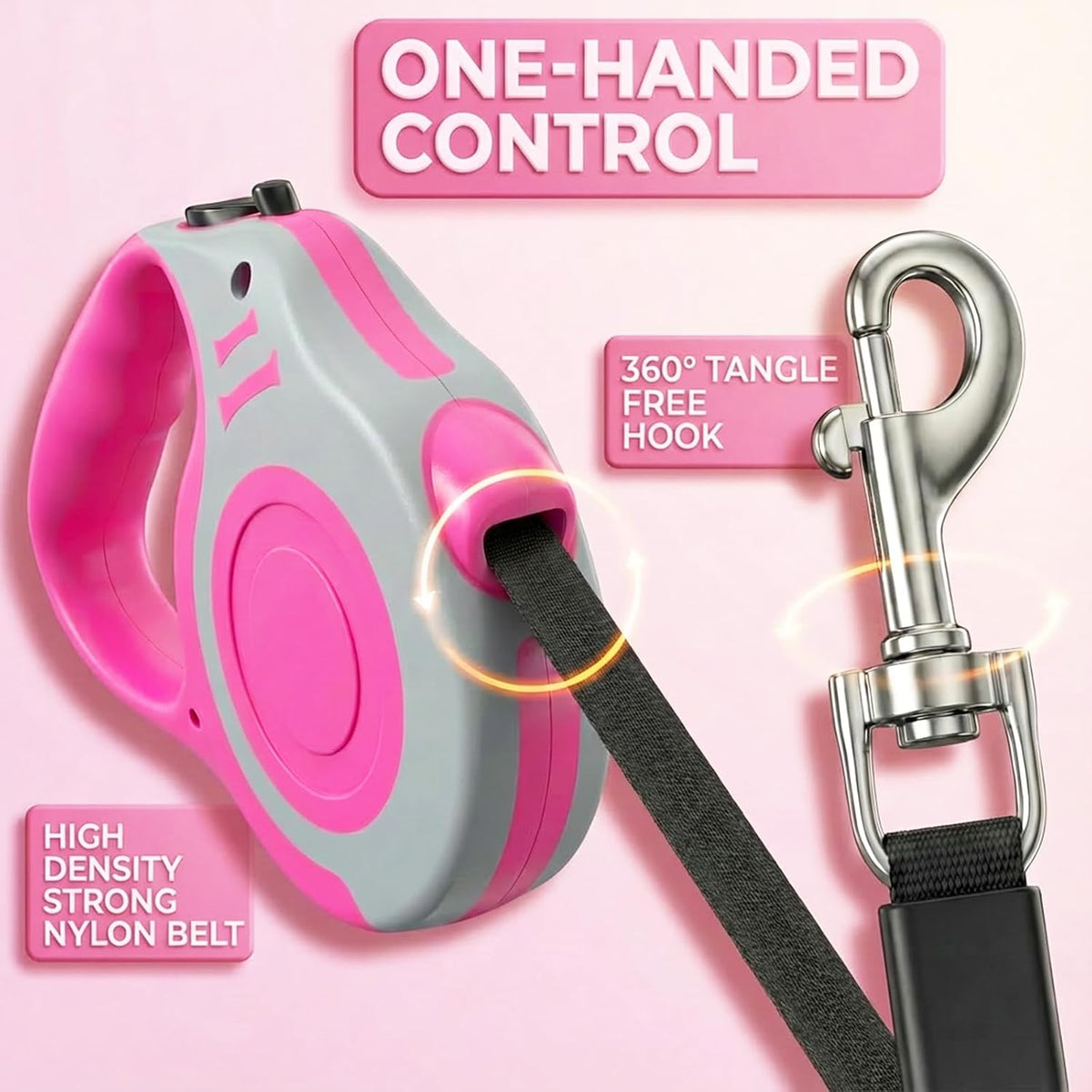Retractable Dog Leash Lightweight 10/16FT Leash with Non-Slip Handle - Gray Pink / 10 FT - image 2
