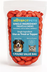hotspot pets Freeze Dried Strawberry Treats for Small Animals, Cats & Dogs - Reasealable 1lb Big Bag Single Ingredient All Natural- Perfect for Training, Small Reward or Snack
