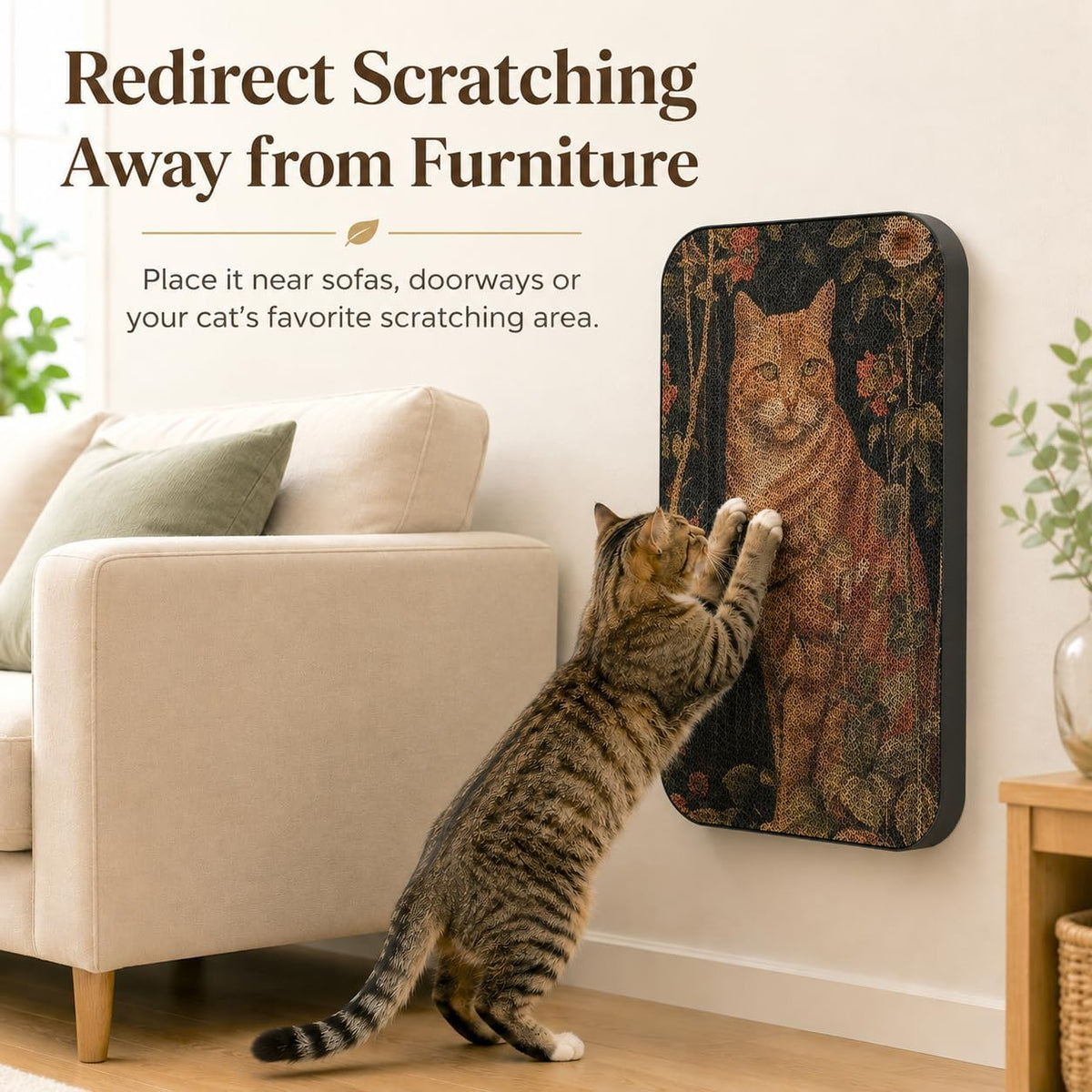 Cat Wall Scratcher, Art Cat Scratching Board for Indoor Cats – Essentials for Cats - Orange cat - image 3
