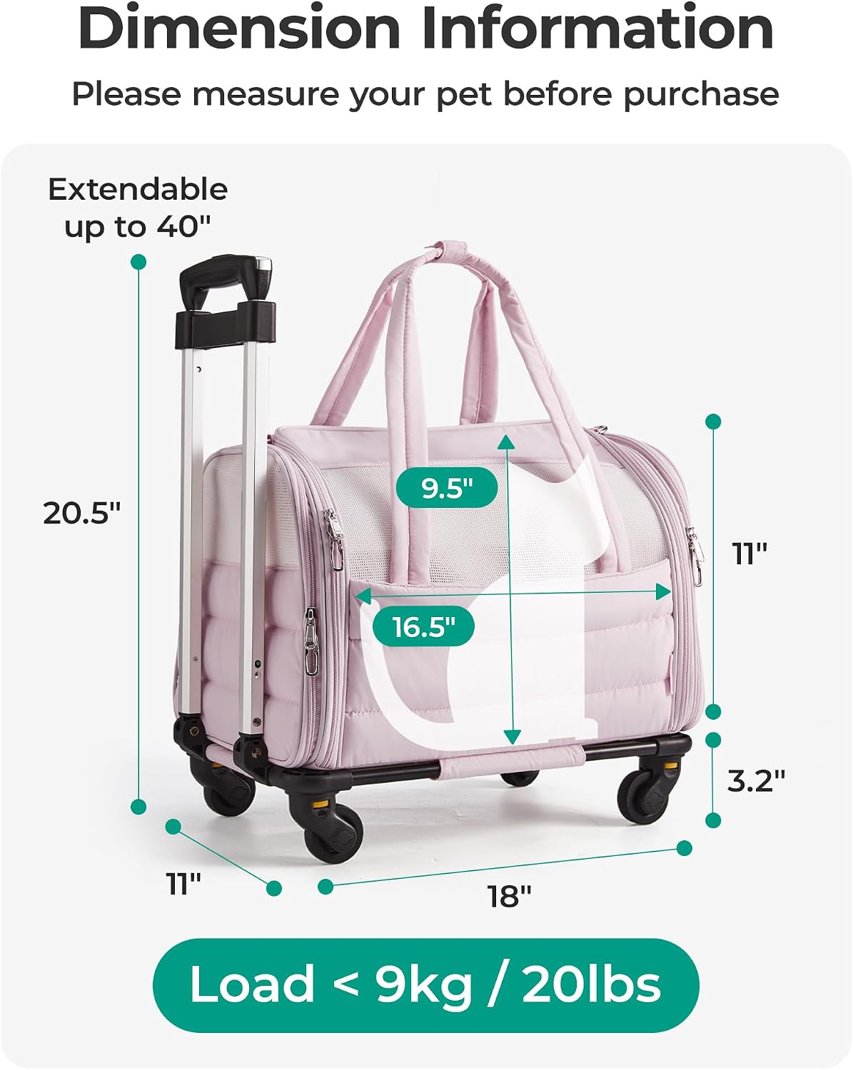 BAGSMART Cat Carrier Soft-Sided Puffy Quilted Collapsible Pet Travel - Rolling Brown / 18.1"L x 11.0"W x 11.0"H - image 3