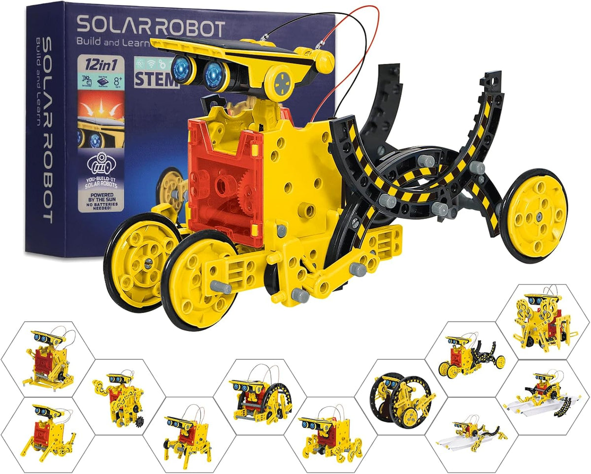 Solar Robot Building Kit, 12-in-1 STEM Robotic Toys for Kids Age 8-12 – Fun for Kids & Family - Yellow