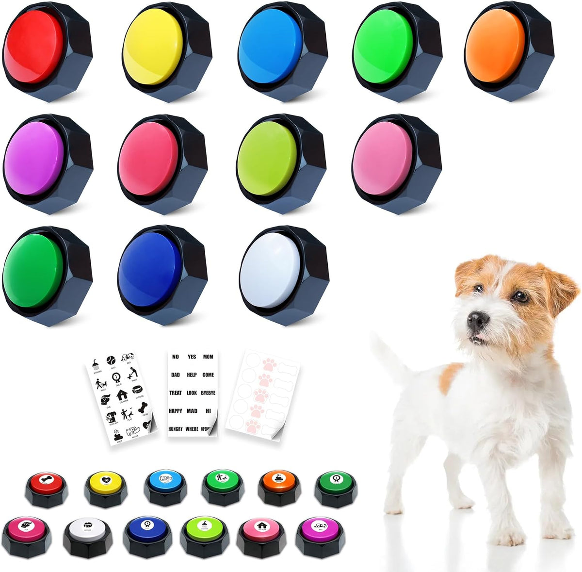 Recordable Buttons, Dog Buttons for Communication - Red+silver / 12
