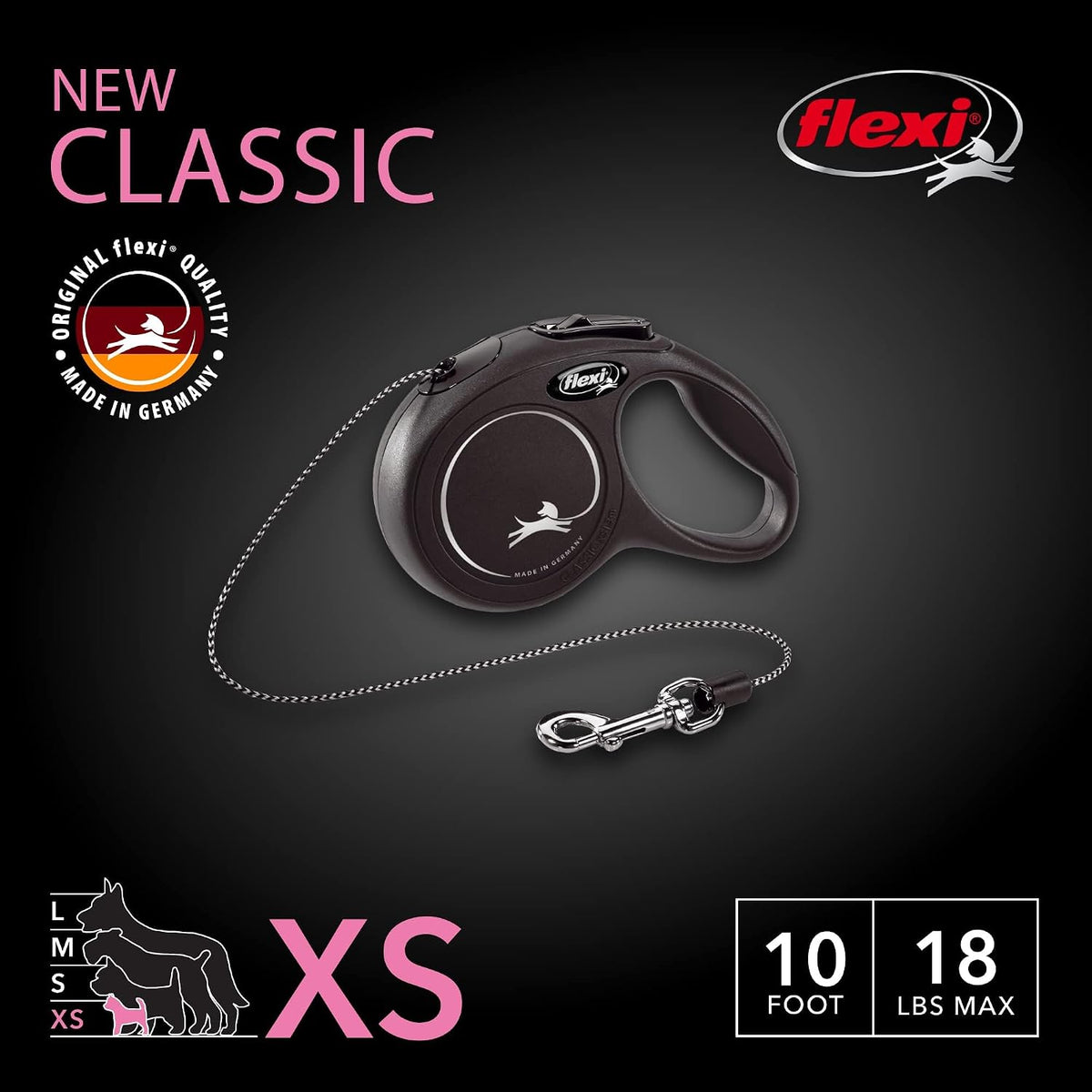 FLEXI Classic Cord Retractable Dog Leash - Black / Extra Small - 10 ft (Cord) - image 2