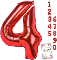 40 Inch Gold Number 1 Balloon - Red Balloon / 40 Inch Number 4