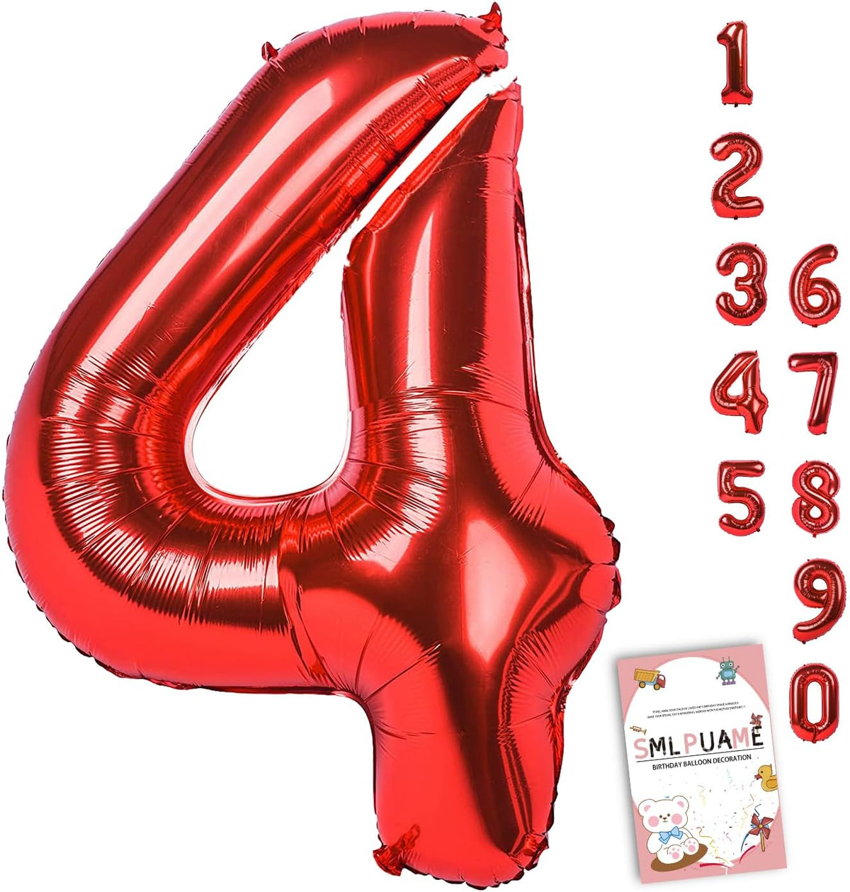 40 Inch Gold Number 1 Balloon - Red Balloon / 40 Inch Number 4