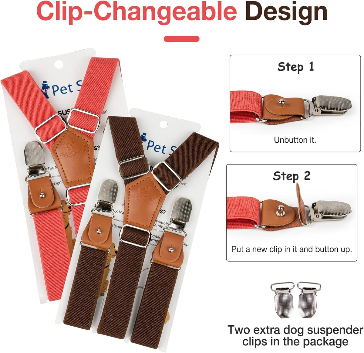 Pet Soft Dog Suspenders 2 Pieces Female Dog Diaper Suspenders - Brown & Red / M/L - image 2