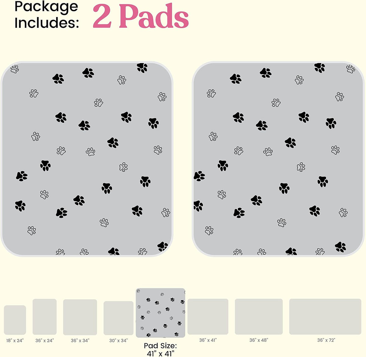 Super Absorbent Washable Pee Pads for Dogs - Rectangular - Gray / 41x41 - image 2