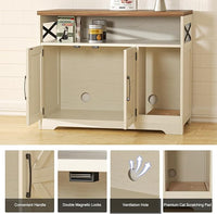 Cat Litter Box Enclosure, Hidden Litter Box Furniture with Scratch Pad, Farmhouse Indoor Cat House Washroom End Table, White