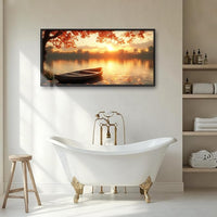 Large Lake Sunrise Landscape Wall Art for Living Room, Nature Boat Canvas Oversized Wall Decor, River Scenery Framed Pictures Painting Print Artwork for Bedroom Office 60"L x 30"W
