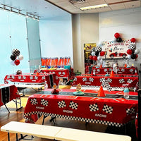 YOELVN race car party cones, six orange 7 inch traffic cones holding checkered flags - view 24