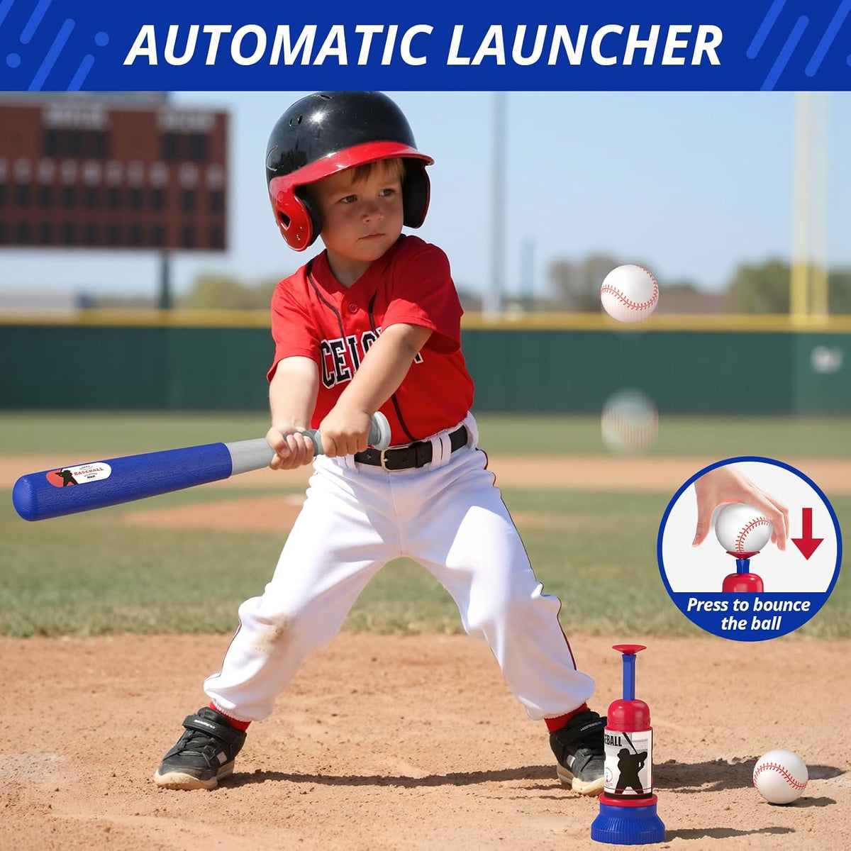 HYES 3-in-1 Baseball Set for kids Auto Pitching Machine – Fun for Kids & Family - Blue - image 4