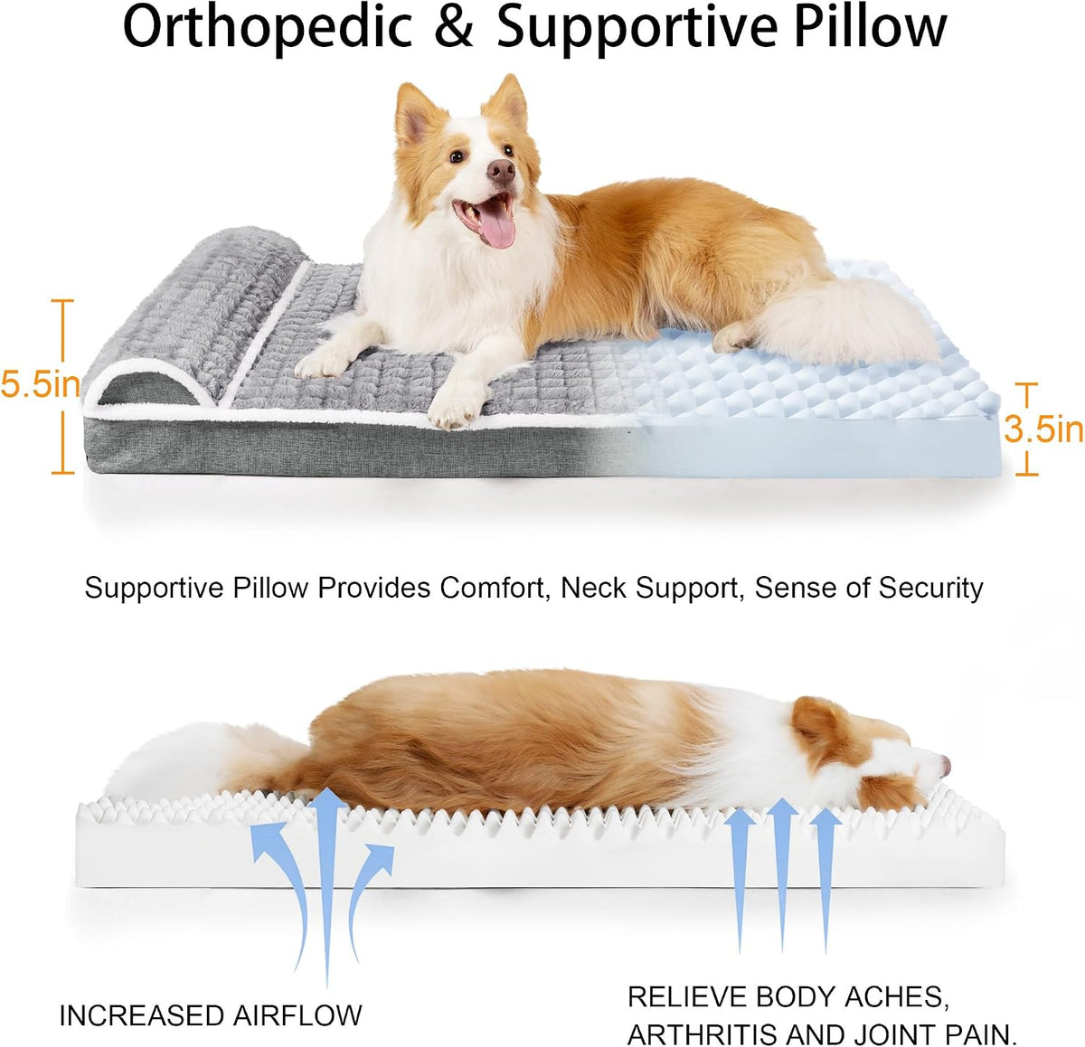 Orthopedic Large Dog Bed Pillow Pet Sofa Bed 36''X24'' Grey – Essentials for Dogs - Grey / 36"L x 24"W x 3.5"Th - image 3