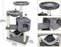YUNIQUE Cat Tree with Cat Condo and Big Hammock, Grey – Essentials for Cats - 39.4'' Grey - image 3