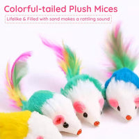 Cat Toys, 6 Pack Furry Rattle Mouse Toy Interactive Cat Toy with Feather Tail, 6 Assorted Faux Fur - 6PCS Furry Rattle Mouse Cat Mouse Toys - image 2