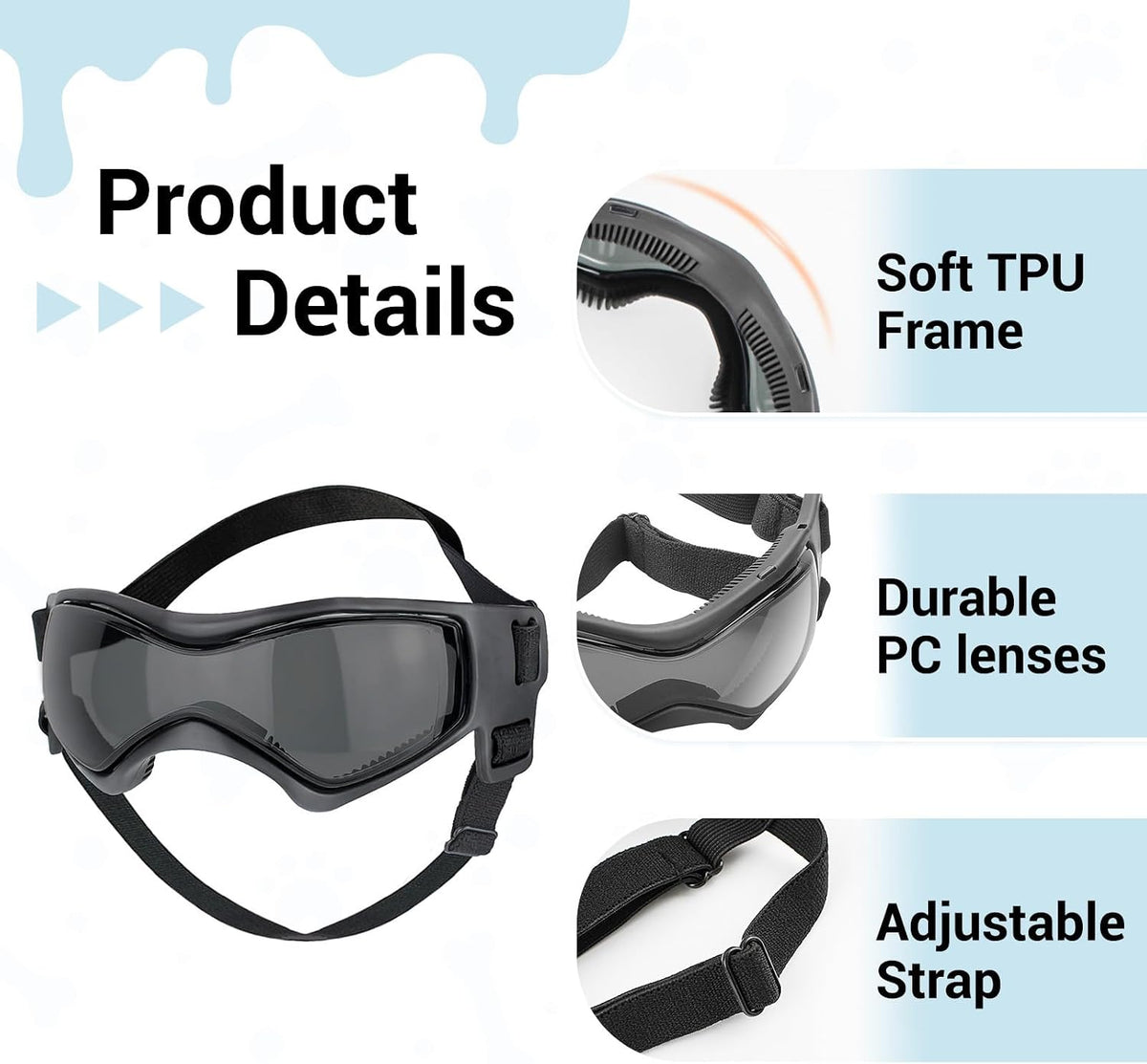 Small dog helmet and goggles set with UV lenses and adjustable straps - view 4
