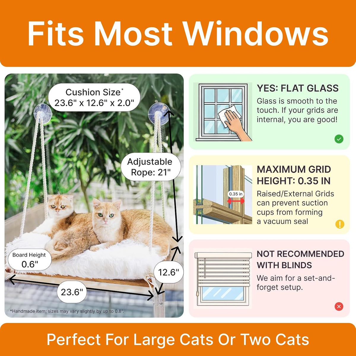 Cat Window Perch with Industrial-Grade Suction Cups - Brown/White / X-Large - image 3