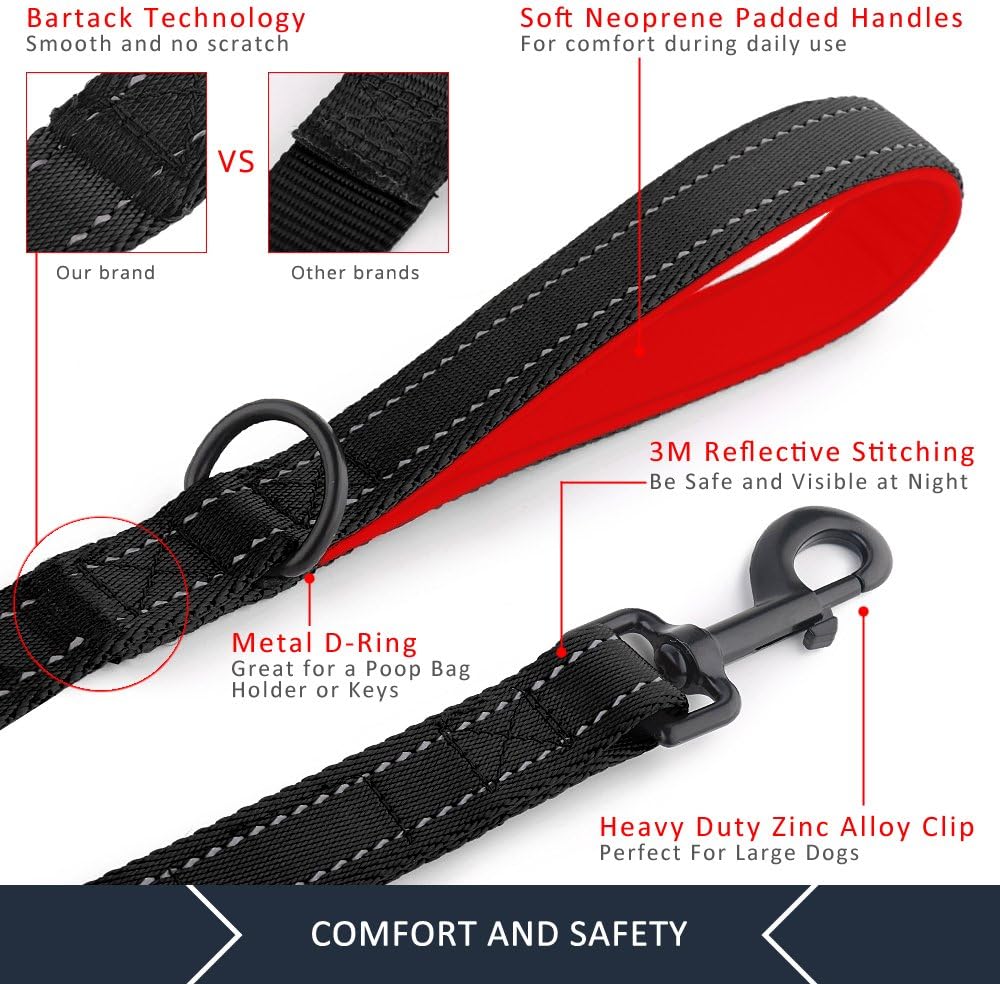 Plutus Pet Double Handle Dog Leash, for Medium Large Dogs - 6 FT / Black - image 4