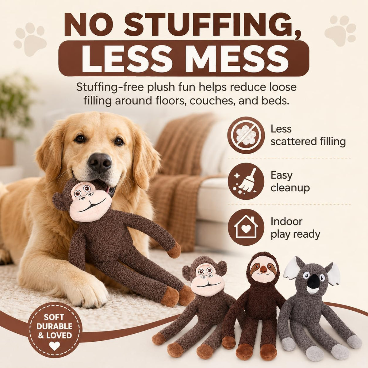 15" Squeaky Platypus Dog Toy, Plush Interactive Toy for Dogs – Essentials for Dogs - monkey - image 3