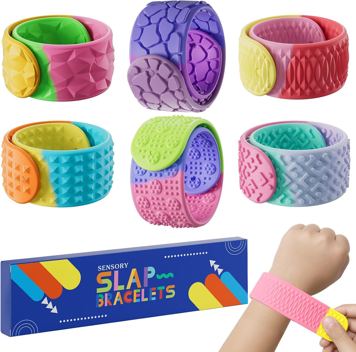Sensory Slap Bracelets for Kids Teens - Rainbow-6pcs