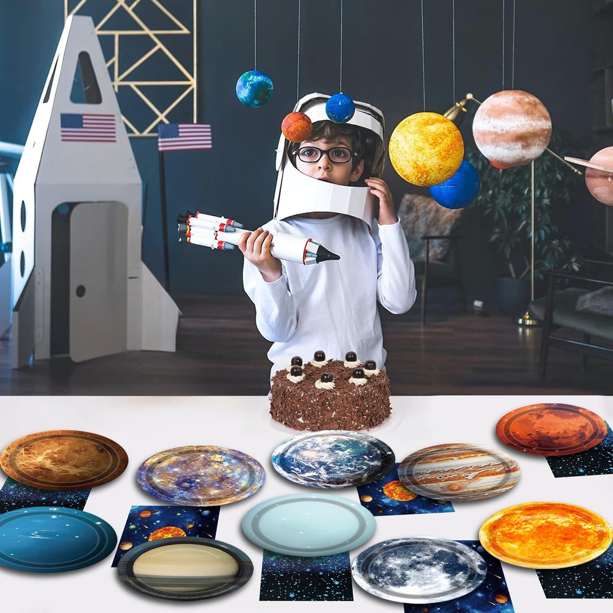 UROINEPA space party plates and napkins with solar system planet designs, 9 inch plates - view 4