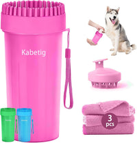 Dog Paw Cleaner Cup with Detachable Top Brush for Large & XL Dogs – Essentials for Dogs - Large(3Towels&Brush) / Pink