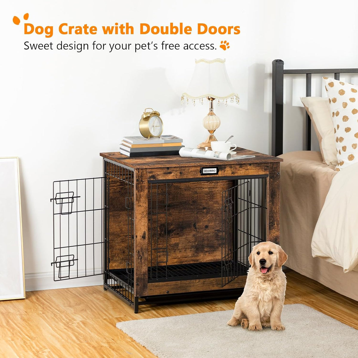 HOOBRO Dog Crate Furniture, 38.6" Large Dog Kennel Indoor - 25.2"L x 19.7"W x 23.6"H / Rustic Brown - image 4