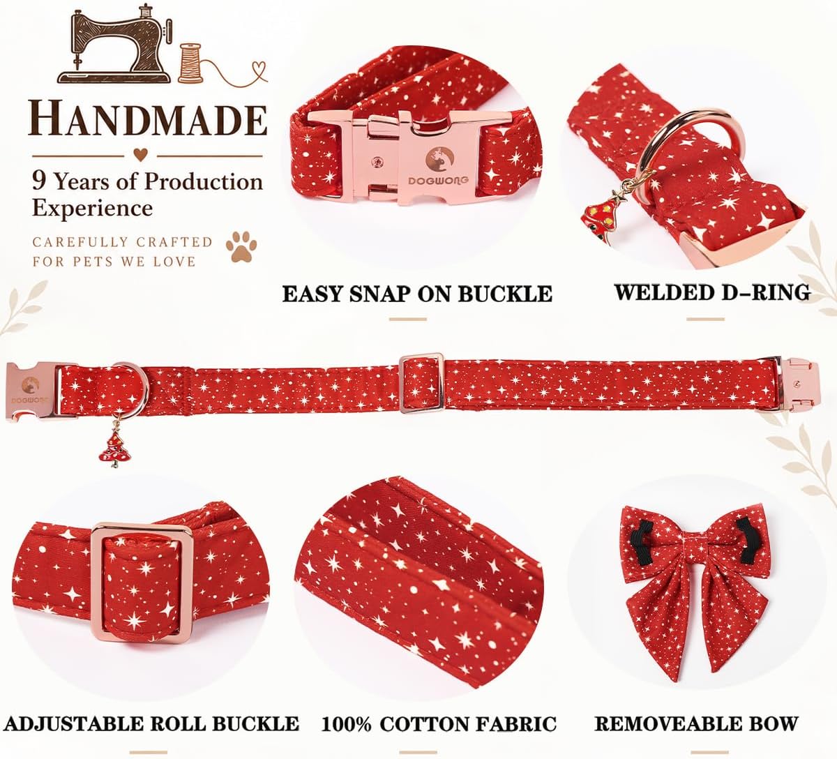 DOGWONG Fall Pumpkin Orange Plaid Dog Collar - Red Christmas / L - image 3