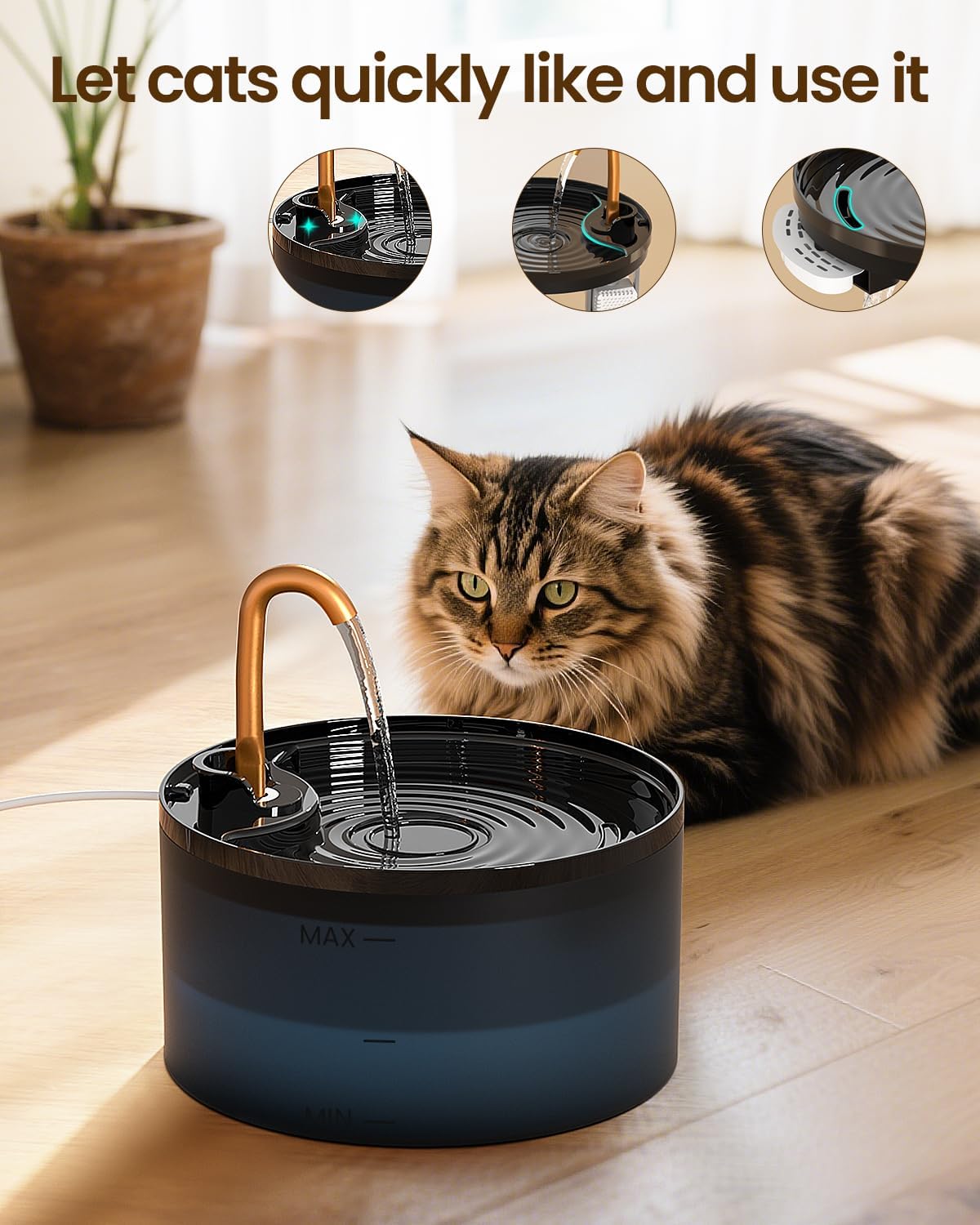 Cat Water Fountain with 3-Pack Replaceable Filters - Cat fountain + 6 Filters+ 6 Sponges - image 3