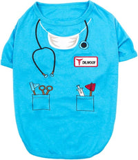Parisian Pet Doctor Woof Shirt - Embroidered Pirate Costume - Cotton & Polyester Outfit - Sleeved Clothes - Blue Funny Shirts for Large Dogs - Pet Costumes - 3XL