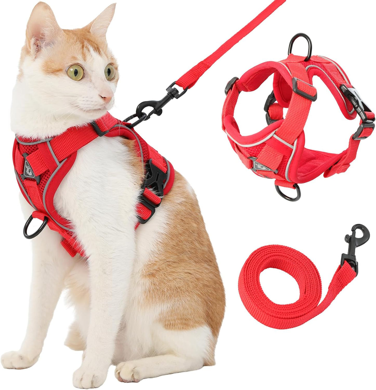 Cat Harness and Leash, Reflective Cat Harness Escape Proof for Walking, Adjustable Kitten Harness - Medium / Red