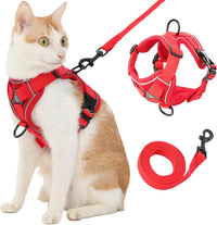 Cat Harness and Leash, Reflective Cat Harness Escape Proof for Walking, Adjustable Kitten Harness - Medium / Red