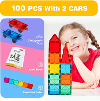 Gemmicc 100 PCS Magnetic Tiles with 2 Cars - 100 PCS - image 2