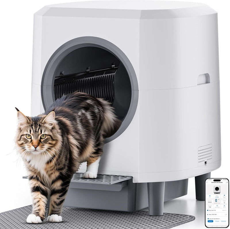 Automatic Litter Box, Self Cleaning Litter Box, Odor Control - White