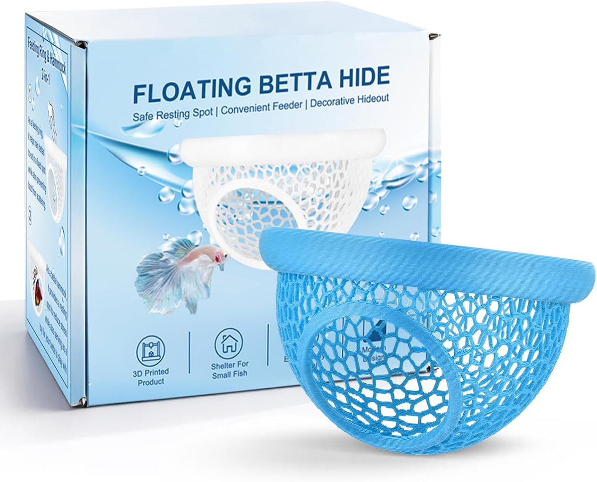 Floating Betta Hide & Shrimp Cave, 3D Printed Aquarium Decor - Blue - image 3