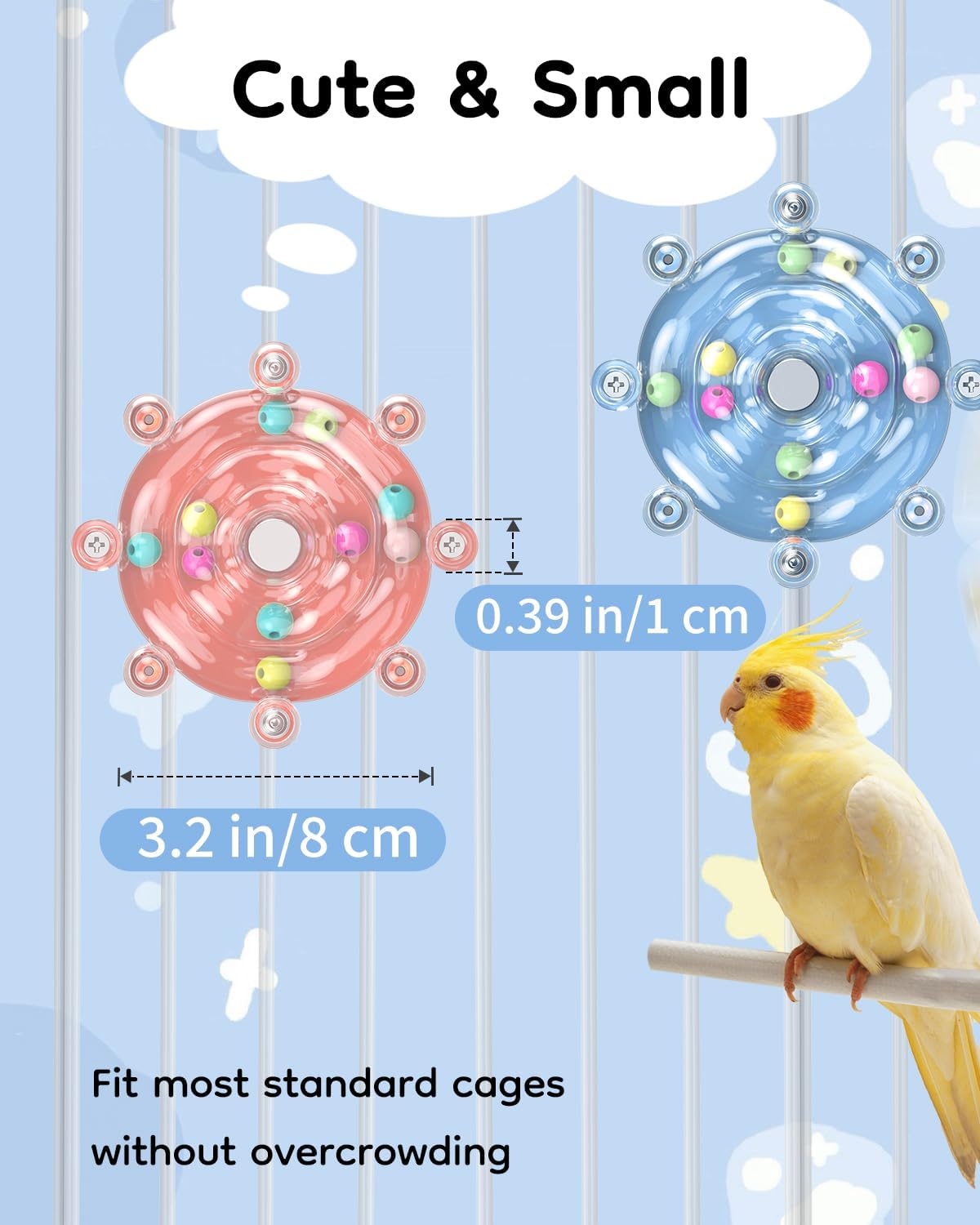 Pawfly 2 Pcs Bird Toys for Parakeets - 2 PC / Blue + Pink - image 2