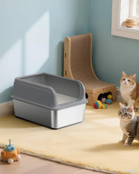 Powools Stainless Steel Cat Litter Box, High-Sided, M - XXL (1 Pack) / Grey - image 3
