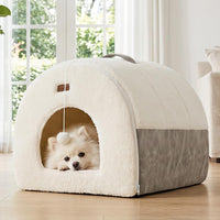 2in1 Cat Bed Cave for Indoor Cats Enclosed Bed with Washable Pillow – Essentials for Cats - L - 17.0"L x 20.0"W x 15.9"H / Cream - image 4