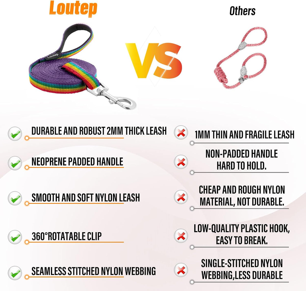 Long Line Dog Training Leash with Padded Handle - 15ft / Rainbow - image 3